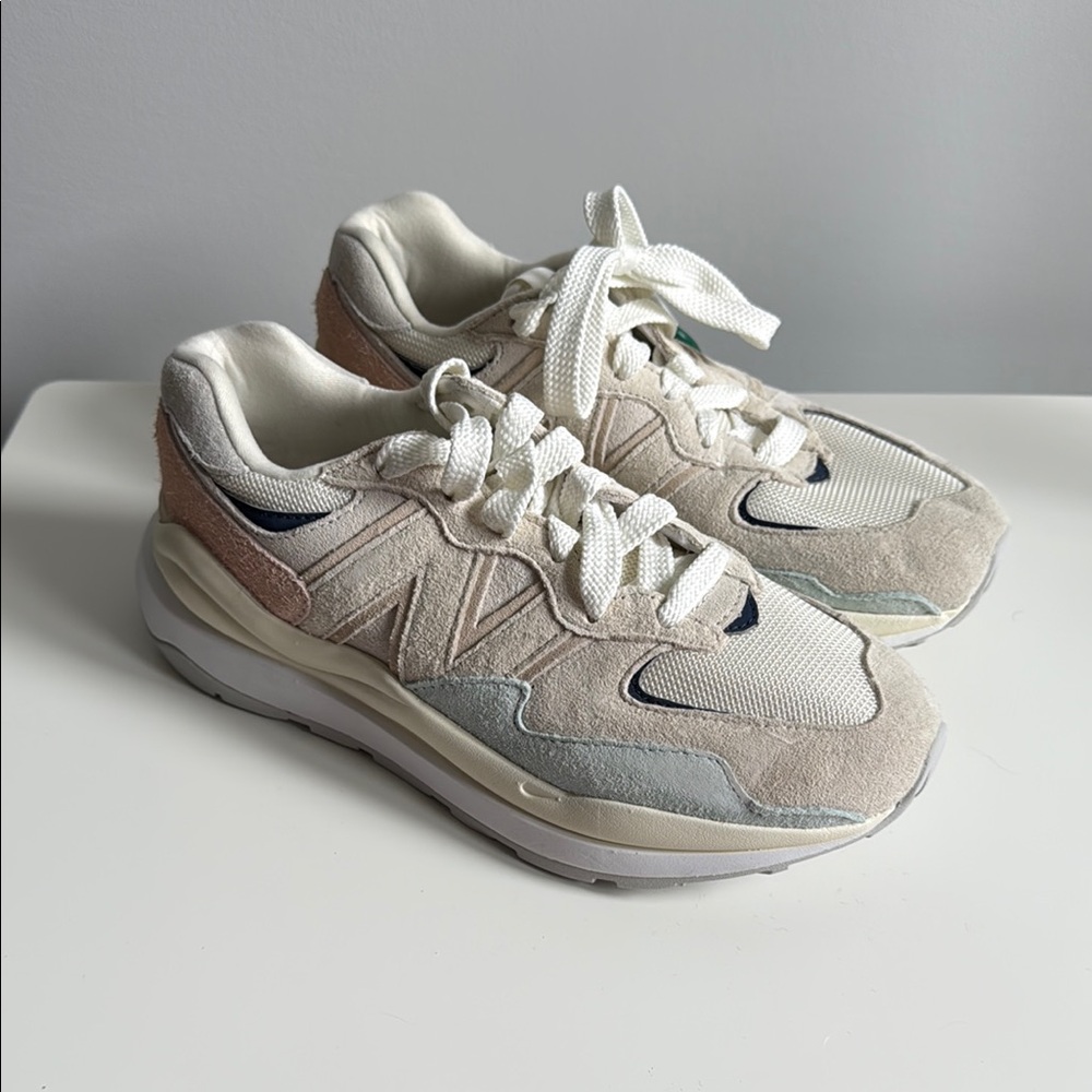 New Balance Cream and Tan Chunky Sole Sneakers